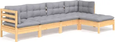 Produktbild von vidaXL 5-tlg. Garten-Lounge-Set mit Grauen Kissen Kiefernholz