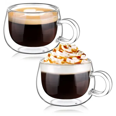 2er-Set doppelwandige 120 ml Kaffeegläser mit Henkel, Borosilikatglas