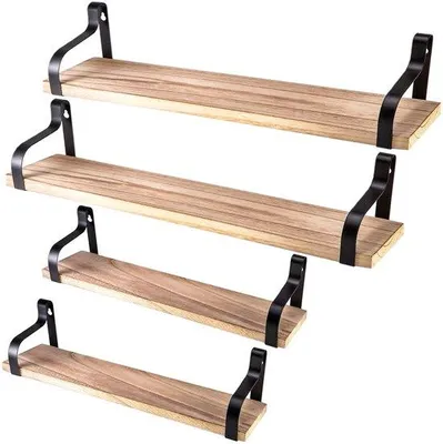 Produktbild von Famanu Wandregal Set - Industrielles Design - Set von 4 - Holz und Metall
