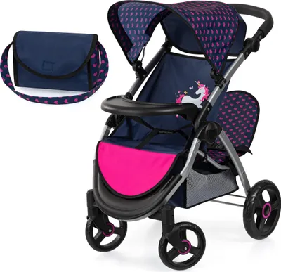 Produktbild von Bayer Design 39454AA Zwillingspuppenwagen, Puppenwagen, Geschwisterwagen, höhenverstellbar, klappbar, Tasche