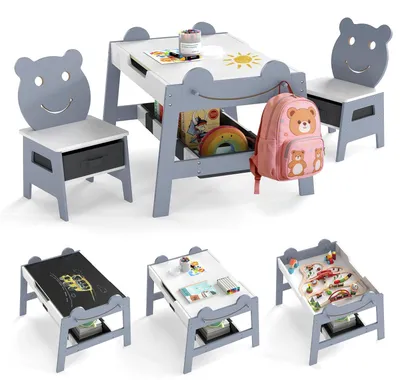 Produktbild von 5-in-1 Kinder-Aktivitätstisch-Set mit Stauraum, Grau