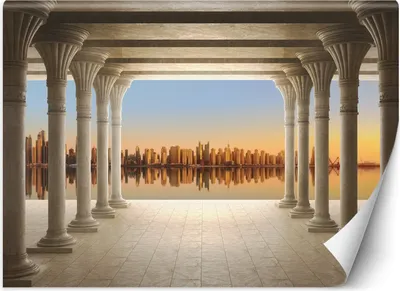 Produktbild von Vlies fototapete Kolonnade mit Stadtansicht 200x140 cm Feeby Beige inkl. Kleber einfache Montage