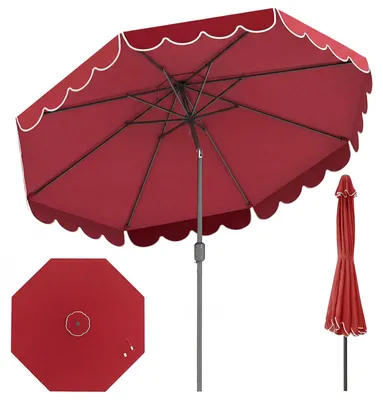 Produktbild von COSTWAY Sonnenschirm 300 cm, Gartenschirm mit Kurbel & Volant, beidseitig um 30° knickbar, Terrassenschirm, Marktschirm für Garten, Balkon, Rot