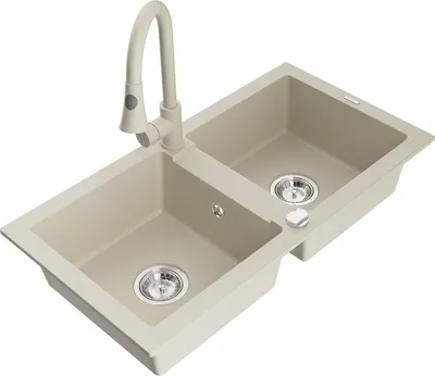 Produktbild von Mexen Mario 2-Becken-Granitspüle mit Mischbatterie Elia, Beige - 6504-69-670101-69