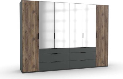 Winnipeg 6-türiger Kleiderschrank mit Spiegel Flagstaff-Eiche / Graphit, Passepartout (Rahmen):mit Passepartout