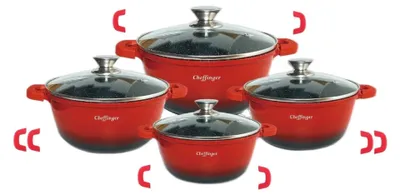 Produktbild von Cheffinger Topf-Set, 8 tlg, Induktion Alu Guss marmor 20-24-28-32cm