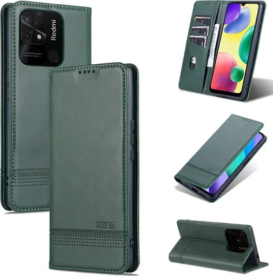 Produktbild von Xiaomi Redmi 10C Leder Hülle, Klapphüllen Brieftasche Magnetverschluss Ständer Schutzhülle für Xiaomi Redmi 10C Grün