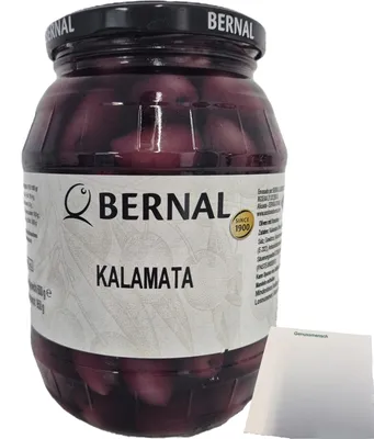Produktbild von Bernal Kalamata Schwarze Oliven (950g Glas) + usy Block