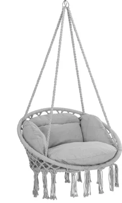 Produktbild von DETEX® Hängesessel bis 150kg Belastbar Boho Stil Wetterfest Garten 360° Drehbar Grau Hängestuhl Indoor & Outdoor inkl. bequemer Kissen