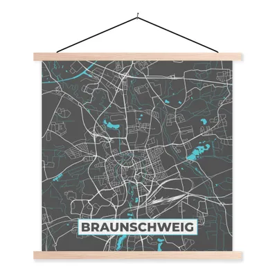 Produktbild von MuchoWow® Textilposter Deutschland - Blau - Braunschweig - Stadtplan - Karte 60x60 cm mit holzfarbenen Rahmen - Wanddekoration