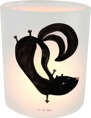 Produktbild von Mr. & Mrs. Panda Teelichthalter Glas Stinktier Handstand - Transparent - Geschenk, Raubtier, Wildtier, Windlicht, kerzenhalter, Teelicht, Skunk, Outdoor, Stinker, deko