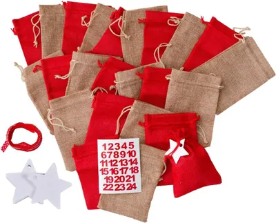 Obrázek produktu pro DIY adventní kalendář, 24 juteových sáčků, čísla, hvězdy