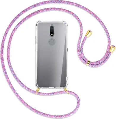 Produktbild von Handykette Backcover-Schutzhülle mit Band (Metall goldfarben) für Nokia 2.4 - lila/rosa/blau