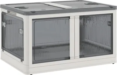 Produktbild von Aufbewahrungsbox - Stapelbare Kunststoffbox - 69 l - Mit Deckel und Rollen - 60x42x34 cm - Weiß