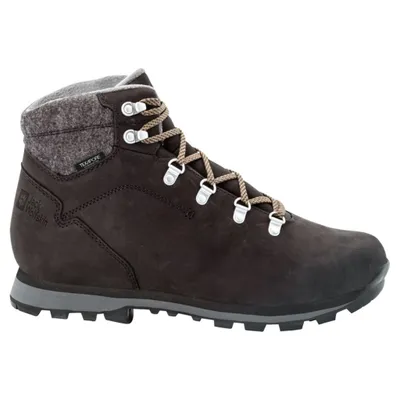 A single brown hiking boot is shown against a white background.