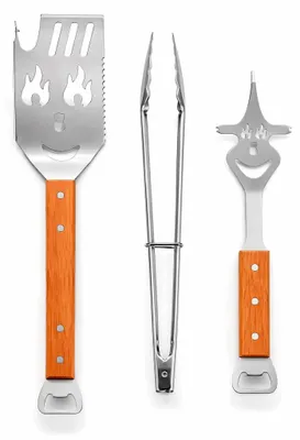 Immagine prodotto di Set di 3 utensili da barbecue - Acciaio inossidabile con manico in legno