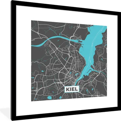 Produktbild von MuchoWow® Gerahmtes Poster Stadtplan - Kiel - Deutschland - Karte 40x40 cm - Poster mit Schwarzem Bilderrahmen Wandposter Rahmen Foto Bilder - Poster - Plakat im Rahmen