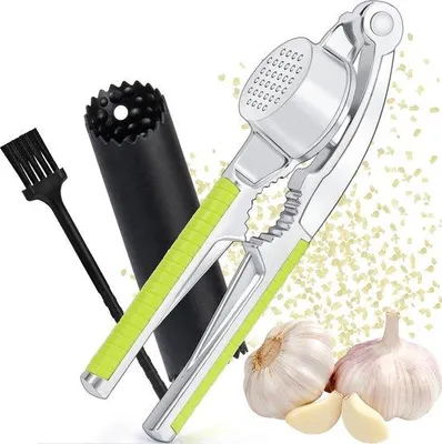 Produktbild von Knoflookpers mit ergonomischem Griff und Reinigungsbürste