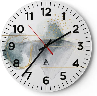 Produktbild von Wanduhr - Rund - Glasuhr - Aquarell Flecken Gold - 40x40cm - Schleichendes Uhrwerk - Lautlos - zum Aufhängen bereit - Dekoration Modern - Wanddekoration aus Glas - C4AR40x40-4830