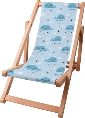 Produktbild von Dreamroots Kinder Liegestuhl klappbar Holz, bis zu 130 kg, Sonnenliege klappbar mit 3-stufiger Neigungsregulierung der Rückenlehne, Happy Whale