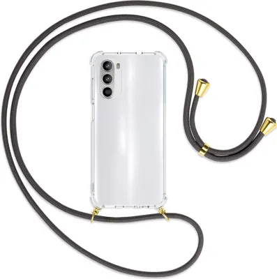 Produktbild von Handykette Backcover-Schutzhülle mit Band (Metall goldfarben) für Motorola Moto G52 / G82 - dunkelgrau