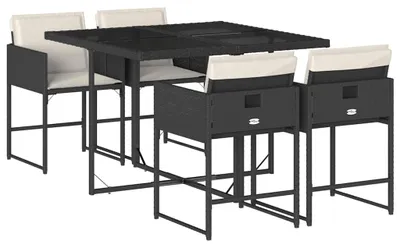 Produktbild von vidaXL 5-tlg. Garten-Essgruppe mit Kissen Schwarz Poly Rattan
