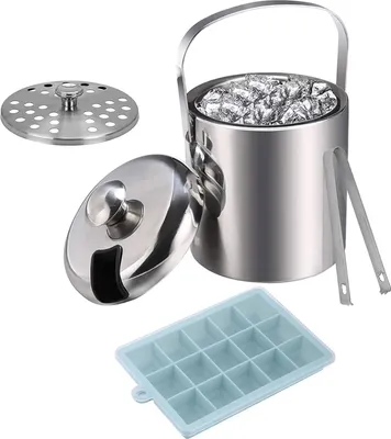 Produktbild von IJsemmer mit Deckel - Tang - Eistang und Silikon-Eiskugel-Form 13 l - kleine IJsemmer rostfreies Stahl-Metall - Eiskugelhalter - Eikühler - IJsemmer für Hausbar - zum Kühlen Bier IJsemmer doppelwandig mit Deckel