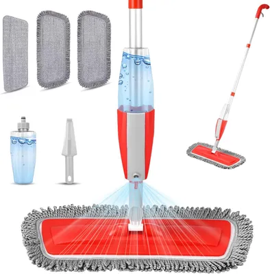 Produktbild von Sprühwischmopp Bodenwischer mit 360° drehbar Sprühfunktion,410ML Wassertank, Nasswischer Wischmop Set inkl. 3 Wischpads,Rot