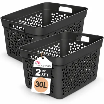 Produktbild von Plastard Wäschekorb 2er Set 30 Liter Grau aus Kunststoff mit Griffen