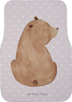 Produktbild von Mr. & Mrs. Panda Auto Fußmatte Bär Schulterblick - Grau Pastell - Geschenk, Bärenliebe, Autoteppich, Motivation, Weisheit, Selbstachtung, Automatte, Teddybär, Bären, Fürs