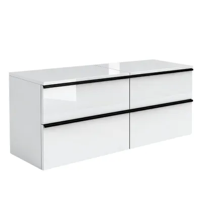 Produktbild von Waschbeckenunterschrank ONE 4 große Schubladen Weiß Hochglanz 120x50x46 hängend Badmöbel Badezimmer Badezimmermöbel