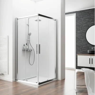 Produktbild von SCHULTE Eckeinstieg mit Schiebetür Kristall/Trend ExpressPlus 75 x 90 x 185 cm Klarglas Profilfarbe chrom