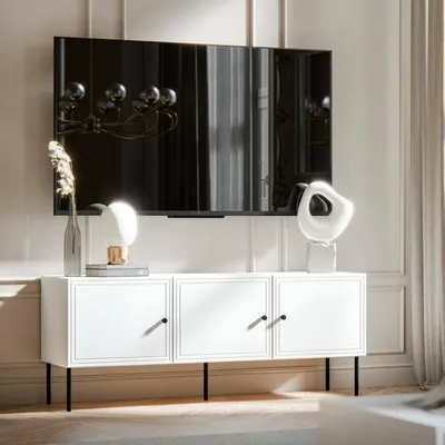 Image de Sarzana - Meuble TV, 151x40x60h cm Blanc, 3 Étagères