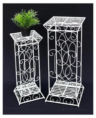 Produktbild von Blumenhocker Metall Weiß Eckig 2er Set 63 cm und 77 cm