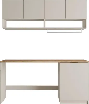 Produktbild von Waschküchenmöbel für Waschmaschine mit Arbeitsplatte - 182 cm - Cashmere & Holzfarben hell - NATAJI