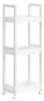 Image de SONGMICS Chariot, étagère de salle de bain, étagère de salle de bain à 3 niveaux, étagère de niche en bambou, étagère étroite, chariot de niche sur roulettes, peu encombrant, 20 x 30 x 80 cm, blanc BCB083W01