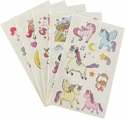 Produktbild von Kinder Tattoo Set – Einhorn – 5 Bögen – Temporäre Tattoos für Jungen und Mädchen