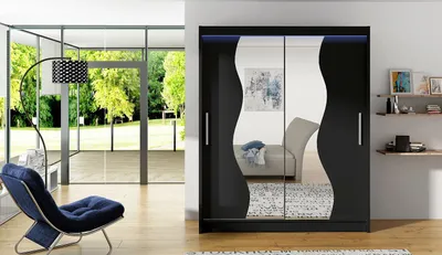 Obrázek produktu pro Šatní skříň 150 cm se zrcadlem a LED osvětlením ELADIO S - černá