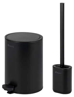 Imagen del producto de Juego de baño eluno ZINOLA, 2 piezas: 1 cubo para cosméticos y 1 juego para el inodoro, en color negro
