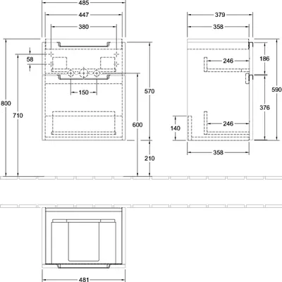 Produktbild von Villeroy & Boch Subway 2.0 Waschtischunterschrank, 2 Auszüge, Waschbecken mittig, 485x590x380mm, A90710VH