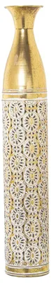 Bodenvaas aus Metall, durchbrochen, Gold/Weiß, 15x82 cm