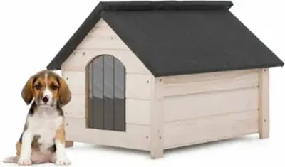 Produktbild von Hundehütte Kiefer Outdoor Hundehaus Hundehöhle Hund Wetterfest Winterhaus Katze Hund Katzenhaus Echtholz isolierte 70x50cm NATUR