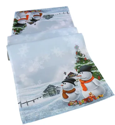 Produktbild von Tischdecke mit Druckmotiv Schneemänner Tischläufer Weihnachtstischdecke 40 x 140 cm