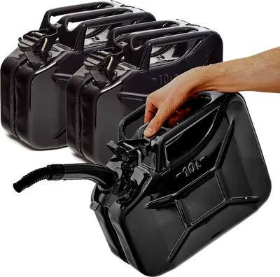 Produktbild von BW® Kraftstoffkanister Metall Benzinkanister 3x 10 Liter mit Ausgießer - Schwarz RAL 9005 - UN-Zulassung - Hergestellt in Europa