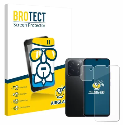 Product packaging for a screen protector, with a graphic representation of a phone and features listed.