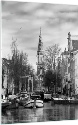 Produktbild von Bilder auf glas - Einteilig - Schwarzweiß Amsterdam Boote - 50x70cm - Glasbilder - Wandbilder - Bilder - Wanddekoration aus Glas - Glas Bilder - Wandbild auf Glas - GPA50x70-4436