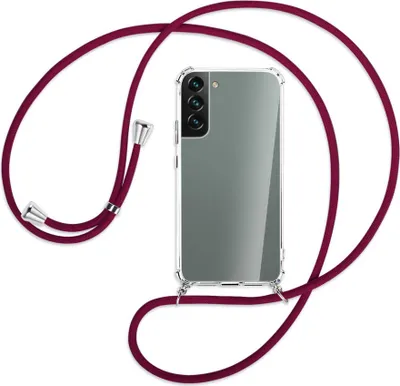 Produktbild von Handykette Backcover-Schutzhülle mit Band (Metall silberfarben) für Samsung Galaxy S22 Plus 5G (S906) - dunkelrot