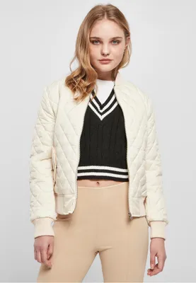 Zdjęcie produktu dla Damowa pikowana kurtka Urban Classics Ladies Diamond Quilt Nylon Jacket w kolorze whitesand – rozmiar M