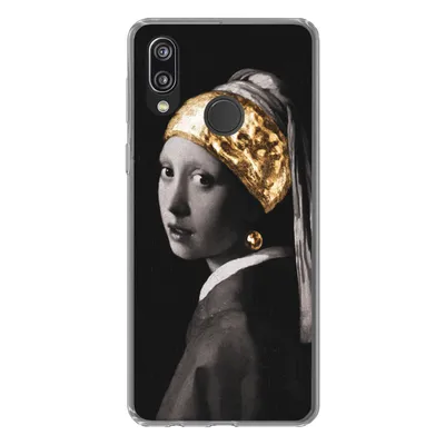 Produktbild von MuchoWow® Handyhülle Schutzhülle Hülle für Huawei P20 Lite (2020) Malerei - Gold - Schwarz - Weiß Silikon Softcase Handy Hülle - Kartenhalter