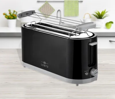 Produktbild von 4-Scheiben Langschlitztoaster mit 7 Bräunungsstufen und Brötchenaufsatz Familientoaster, Schwarz